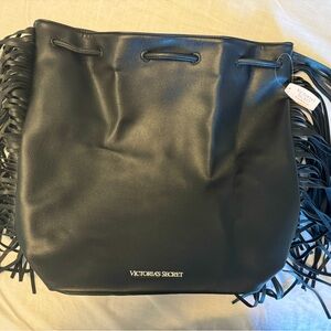 NWT Victoria’s Secret black fringe backpack.